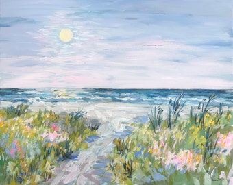 BEACH PRINT on Paper or Canvas, "Beach at Dusk"