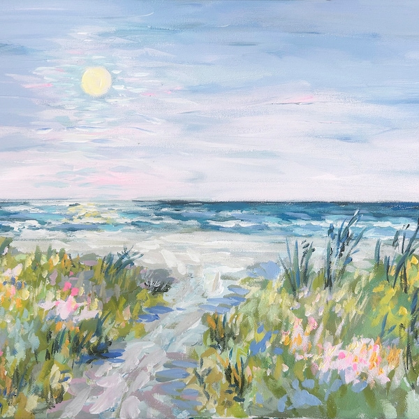 BEACH PRINT on Paper or Canvas, "Beach at Dusk"