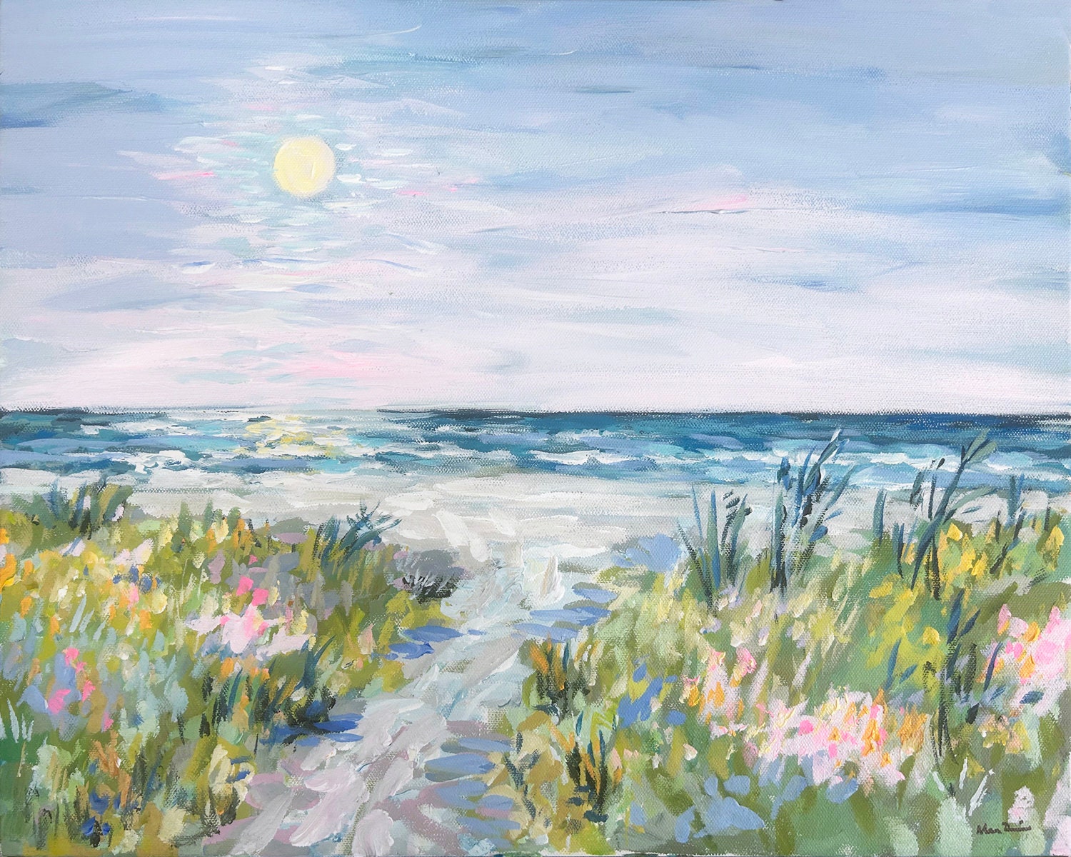 BEACH PRINT on Paper or Canvas, "Beach at Dusk"