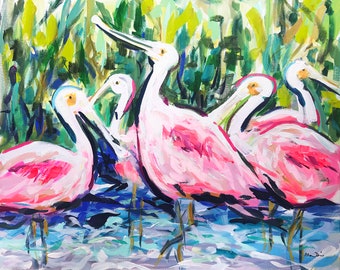 PRINT on Paper or Canvas, "Spoonbills"