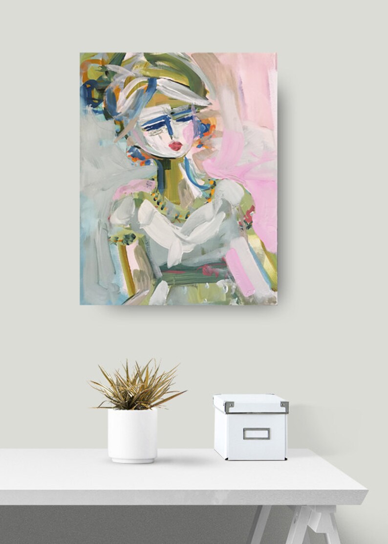 Abstract Figure PRINT, 5x7, 8x10, 11x14, 16x20, 24x30 Girl in Dress, woman art, canvas or paper image 2