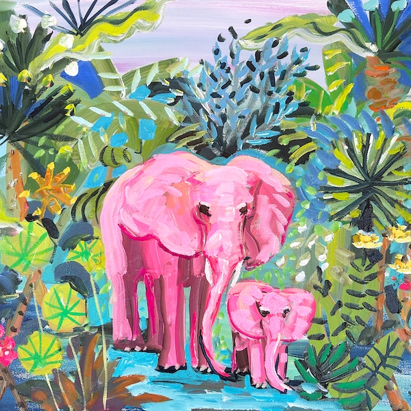 PRINT of Elephants on Paper or Canvas, "Jungle Elephants"