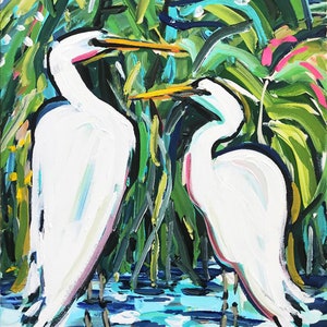 PRINT on Paper or Canvas, "Egrets in the Reeds"