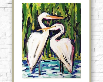 PRINT on Paper or Canvas, "Steady Egrets"