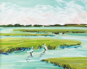 PRINT on Paper or Canvas, "Marsh Egrets"