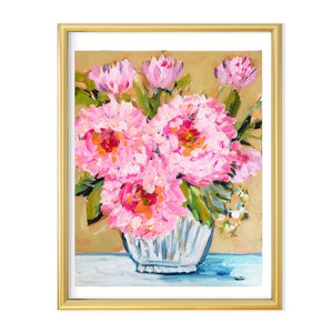 Peonies Impressionist print on paper, prints hot pink, Three Peonies image 6