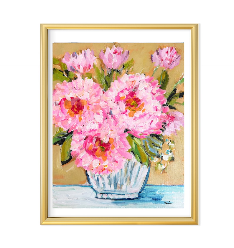 Peonies Impressionist print on paper, prints hot pink, Three Peonies image 6