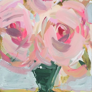 Modern Art PRINT, Roses, abstract, Floral, pink, gold, green, marendevineart
