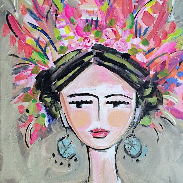 Niña guerrera Impresión sobre papel o lienzo, cara abstracta "Gretchen"