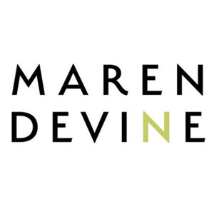 May include: Black and white text logo with the name "MAREN DEVINE" with the "N" in a light green color.