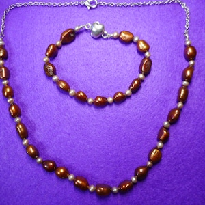 Bronze pearl necklace and earring set