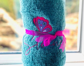 Personalised Embroidered Butterfly Towel Children's Bath Towel