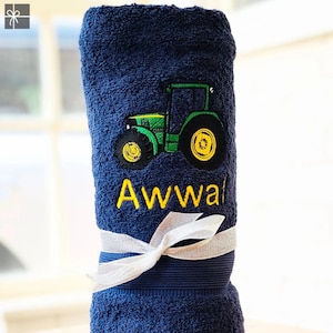 Personalised Embroidered Towel - Tractor Children's Bath Towel