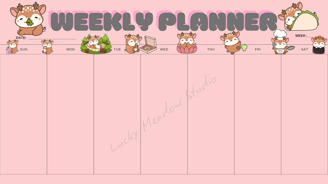 Digital Printable Kawaii Themed Weekly Planner | Printable Calendar ...