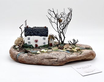 Driftwood and wooden Cottage Driftwood Landscape Scene  Welsh Cottage