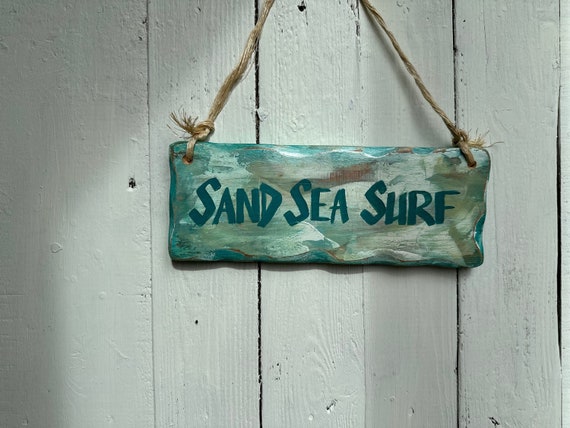 Beach Sign * sand sea surf sign * wooden sign * Handmade in Wales *