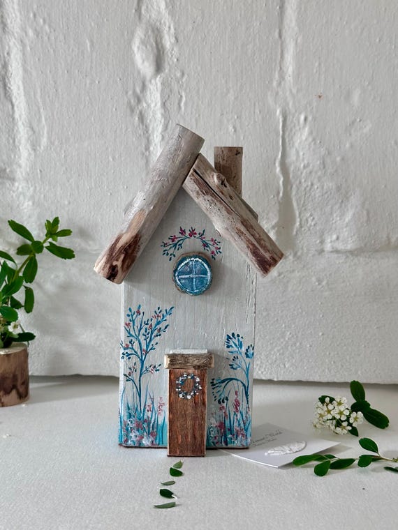 Wooden Cottage * Blue Driftwood Cottage * Wooden House *Handmade in Wales
