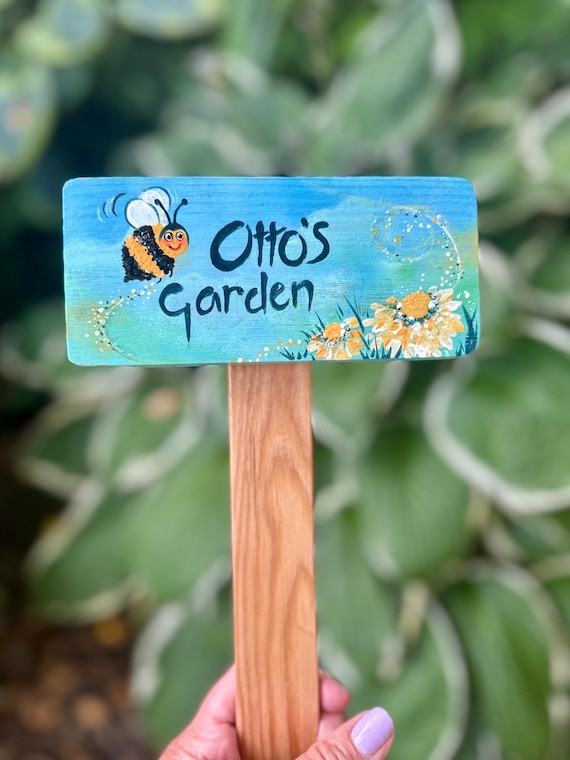 Personalized Bumble Bee Garden Sign, Hand Painted Wood