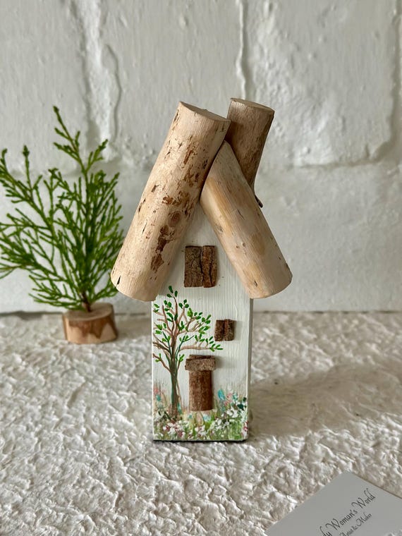 Wooden Cottage * Driftwood Cottage * Driftwood ornament * White Cottage * Handmade in Wales