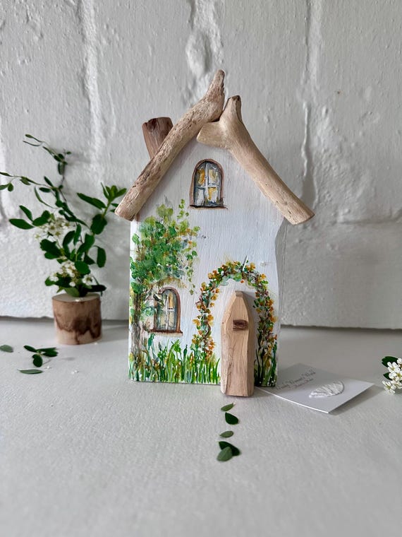 Wooden Cottage * White Driftwood Cottage * Wooden House *Handmade in Wales