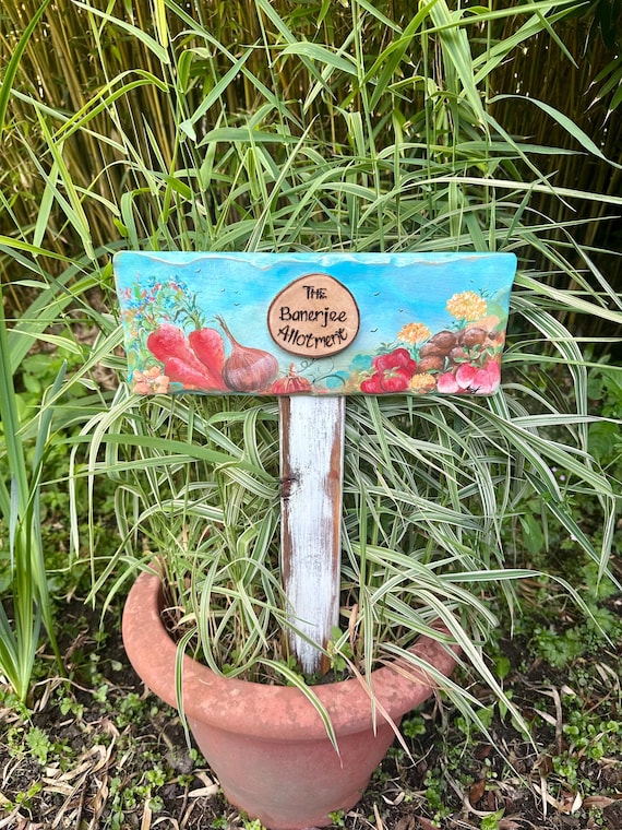 Hand Painted Allotment Garden Sign: Personalized Wooden Plot Number Plaque