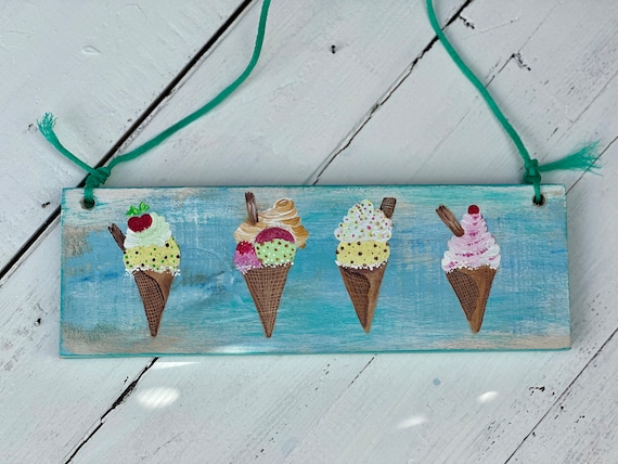 Seaside painting sign * ice cream acrylic painting* seaside art
