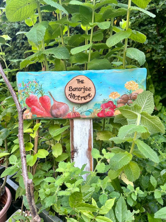 Hand Painted Allotment Garden Sign: Personalized Wooden Plot Number Plaque