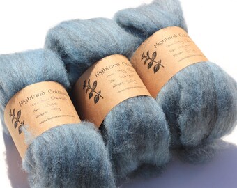 50g Indigo dyed Grey Cheviot roving, natural darker grey-blue, handspinning / felting