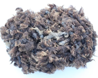 100g Handspun Ryeland lamb, brown & grey with sun bleached tips, super bulky lock yarn (#34)