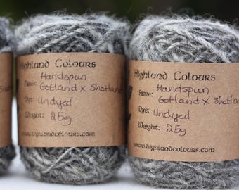 Handspun Gotland x Shetland wool undyed greys, wool yarn singles aran weight, tapestry, weaving, nalbinding, 25g balls