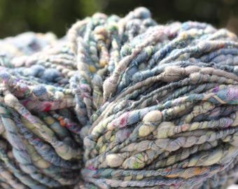 25g Hand spun all natural dyes, textured art yarn, Shetland / Merino / Silk / Camel, Indigo & plant dyes, 25g apx - 10 meters / 11 yards