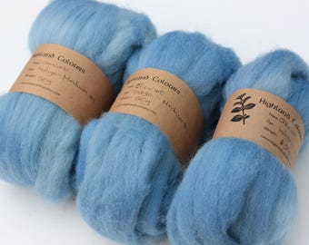 50g Indigo plant dyed CHEVIOT roving, natural medium denim-jeans blue, handspinning or felting (dye #1 & 2, choose option)