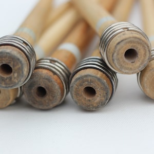 Vintage wooden weaving shuttle pirn quill bobbins, solid beech wood, from Scottish weaving mill,  8 3/4&quot; (22cm) x 1&quot;