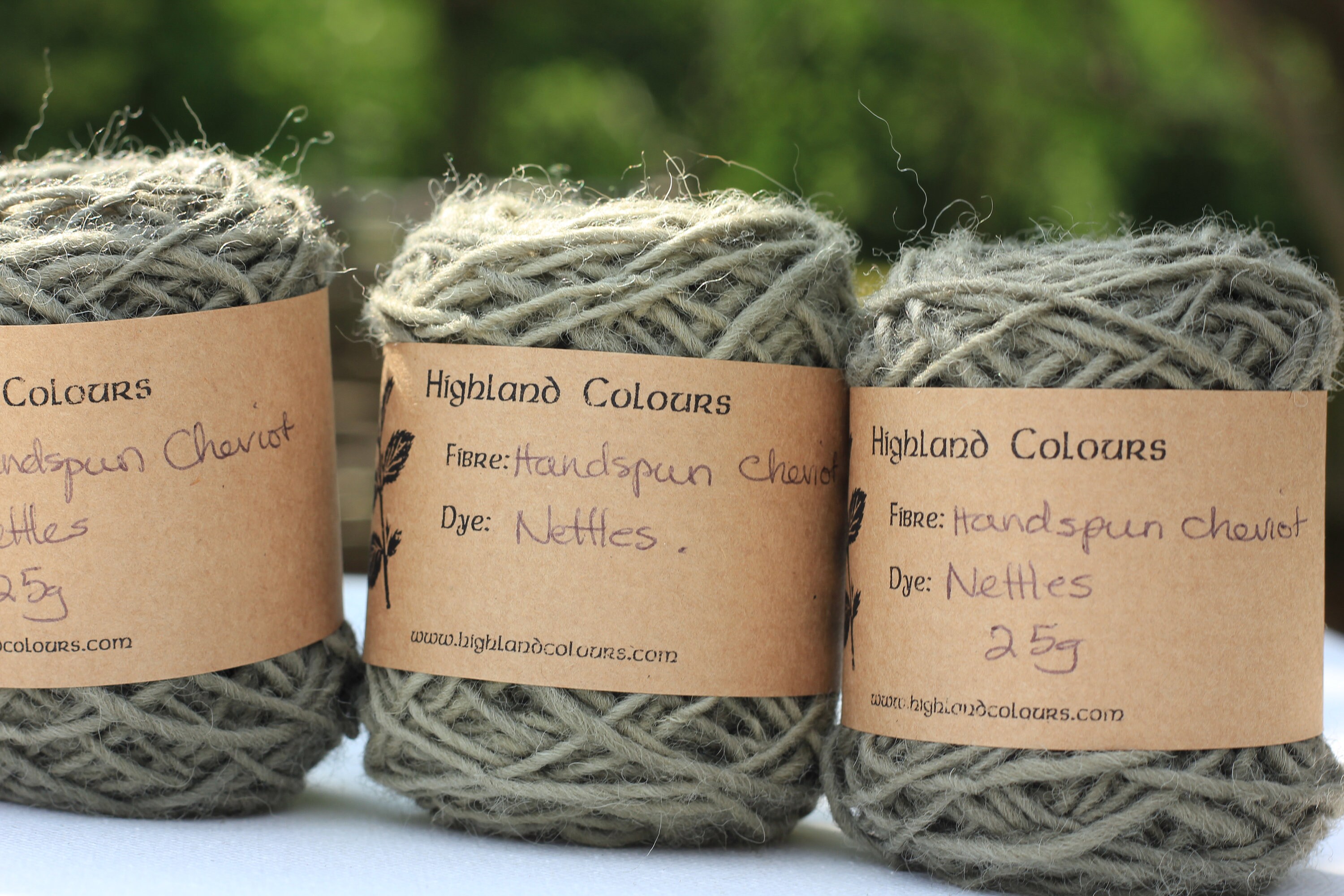 Handspun Nettle plant dyed Cheviot tapestry yarn singles, picture or navajo type weaving, khaki olive green, 25g pull-balls