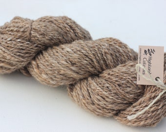 100g Handspun Shetland shearling from Scotland, natural undyed fawn, with 20/20 Silk & Camel down, soft luminescent yarn, apx. 150yd /100g