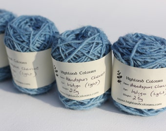 Handspun tapestry weaving indigo dyed light blue, plant dyed, Cheviot wool single, British wool, 25g