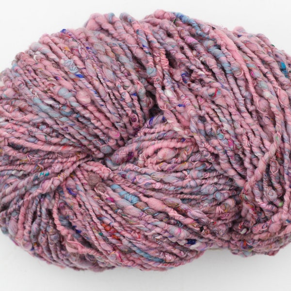 25g Handspun natural cochineal / indigo dyed artyarn in pinks / blues / with recycled sari silk & cotton, bulky yarn (apx. 10-11yds per 25g)