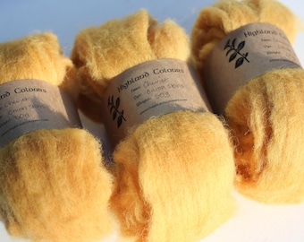 50g Onion Skin plant dyed CHEVIOT roving, sunshine yellow burnt orange, handspinning or felting