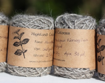 Handspun yarn 'singles' Undyed Norwegian grey wool, 25g apx. 33 yd (apx 30m)