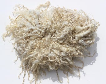 50g Handspun Shearling Wensleydale lock yarn, natural ivory