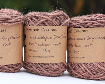 Handspun Madder root dyed Grey Cheviot tapestry yarn singles, nallbinding, knit, crochet, weave, navajo picture weave, darker grey red, 25g