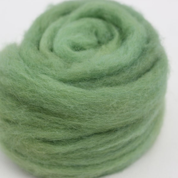 Indigo & Silver Birch Leaves plant dyed Shetland roving hand spinning tops, felting, medium green, 25g packs