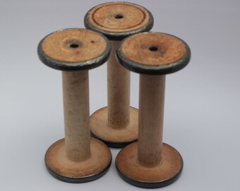 7" metal bound North England cotton mill industrial vintage antique weaving mill bobbins, 1920's, original patina, 3.5" diameter ends.