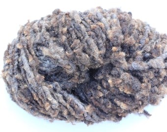 Handspun Ryeland bulky corespun natural undyed raw fleece artisan yarn, grey & brown, sun bleached tips, apx. 5 yds per 25g (#30)