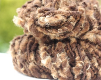25g Handspun Manx Loaghtan raw fleece singles, chunky yarn, textured sun bleached moorit browns, soft, grown in Wales, apx. 7-8yards