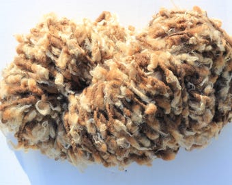 25g Handspun Manx Loaghtan shearling 1st clip fawn moorit sunbleached super-soft textured raw handspun lock yarn apx. 6.5yds per 25g