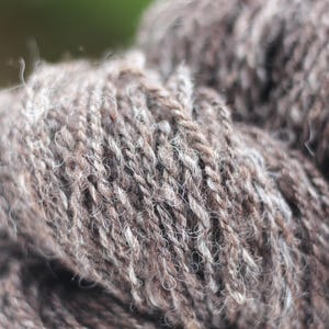 Handspun Hebridean yarn, 2 ply chunky weight, undyed, browns & greys, heathering rustic raw spun, rare breed, apx 22 m / 25grams