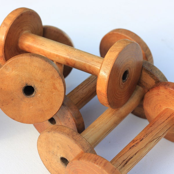 Vintage antique French solid wooden bobbins, cleaned, waxed & polished, 4.75" x 2.5" (apx.) beautiful patina