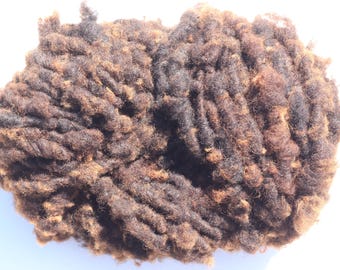 50g Zwartbles handspun super bulky peg / weaving loom / tapestry yarn rustic corespun dark brown sun bleach tips, apx 4.75 yds per 50g (#11)