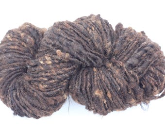 25g Handspun Hebridean raw fleece singles bulky yarn, dark brown, sun bleached tips, spun smooth, apx. 20yd per 25g (#27)